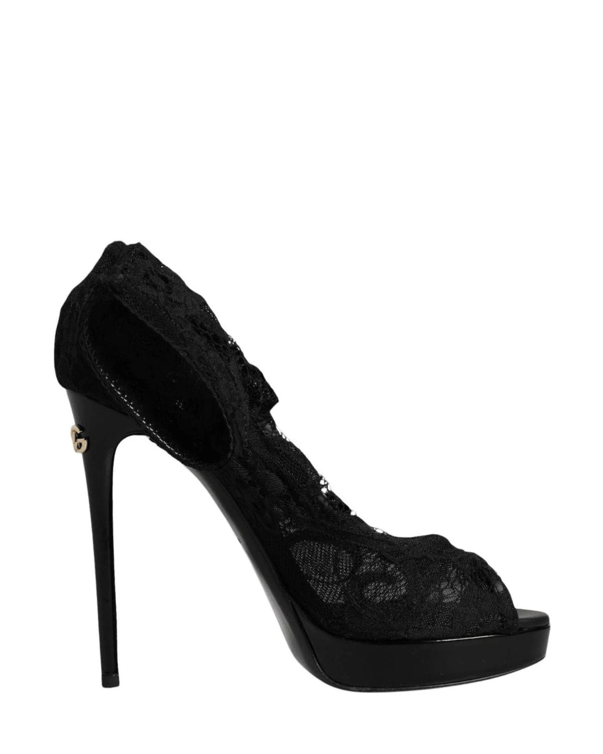 Dolce & Gabbana Black Stretch Taormina Lace Boots Shoes