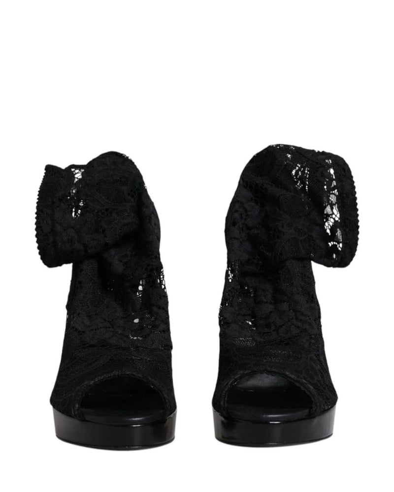 Dolce & Gabbana Black Stretch Taormina Lace Boots Shoes Boots