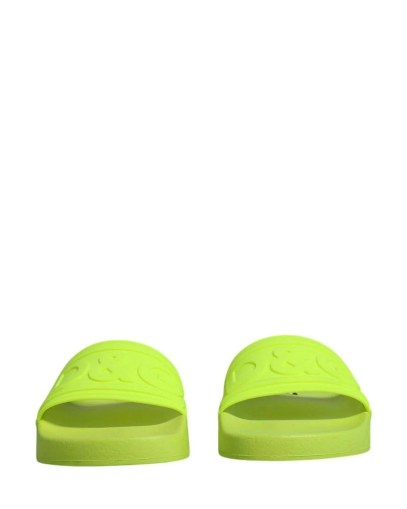 Dolce & Gabbana Green Rubber Slides Sandals Beachwear Shoes Flats