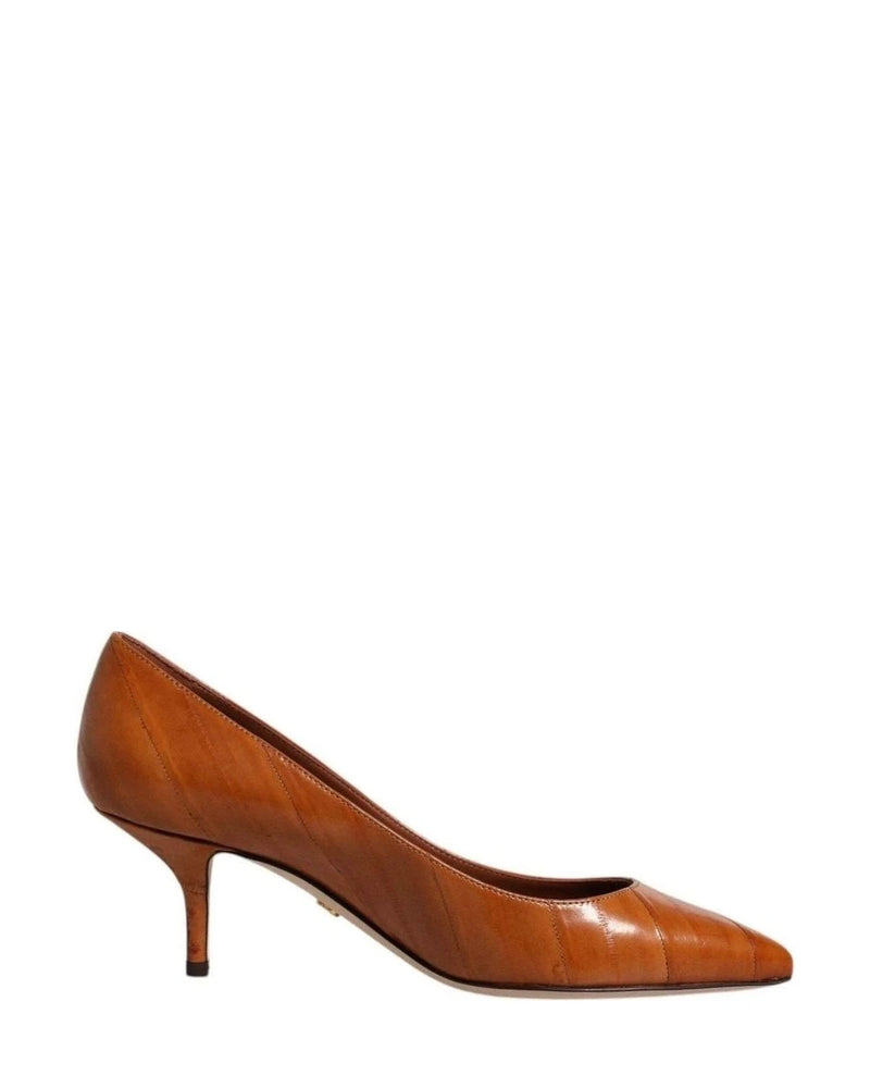 Dolce & Gabbana Brown Leather Kitten Heels Pumps Shoes Heels