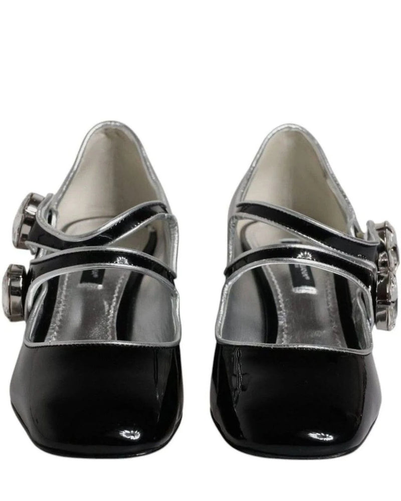 Dolce & Gabbana Black Patent Leather Crystal Mary Jane Pumps Shoes Heels