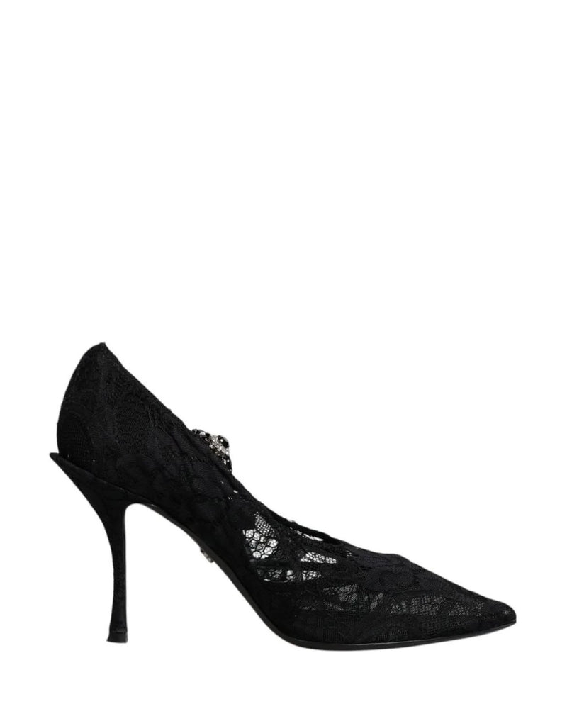 Dolce & Gabbana Black Lace Crystals Mary Jane Pumps Shoes Heels