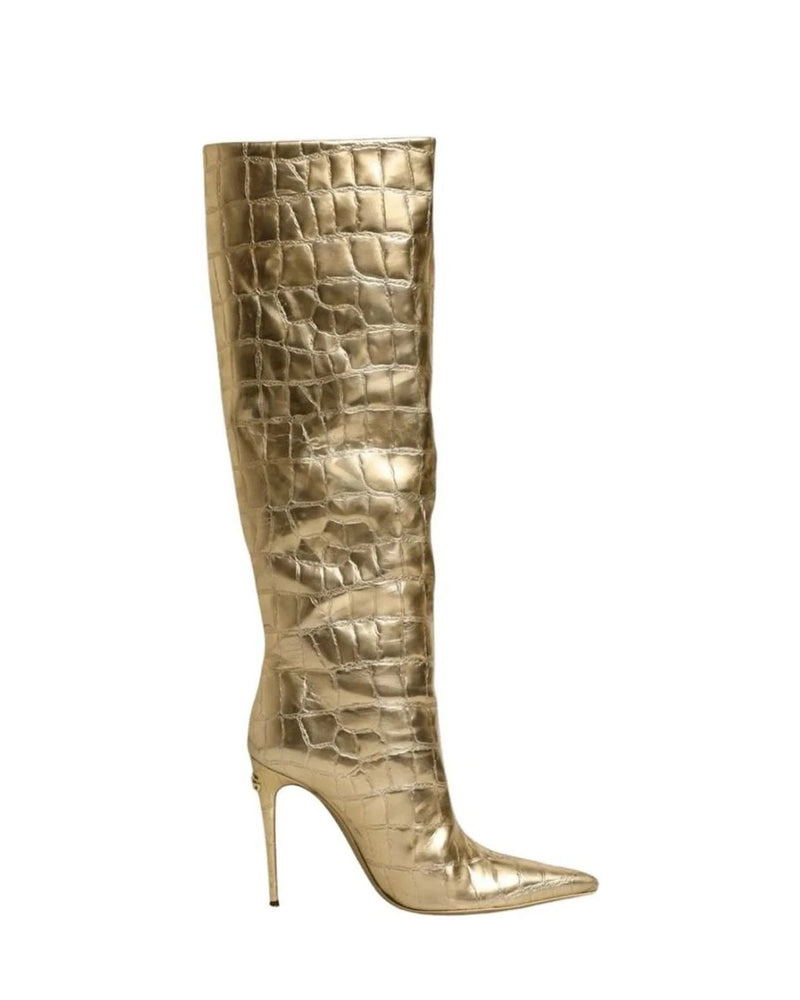 Dolce & Gabbana Gold Leather Stiletto Heels High Boots Shoes Boots