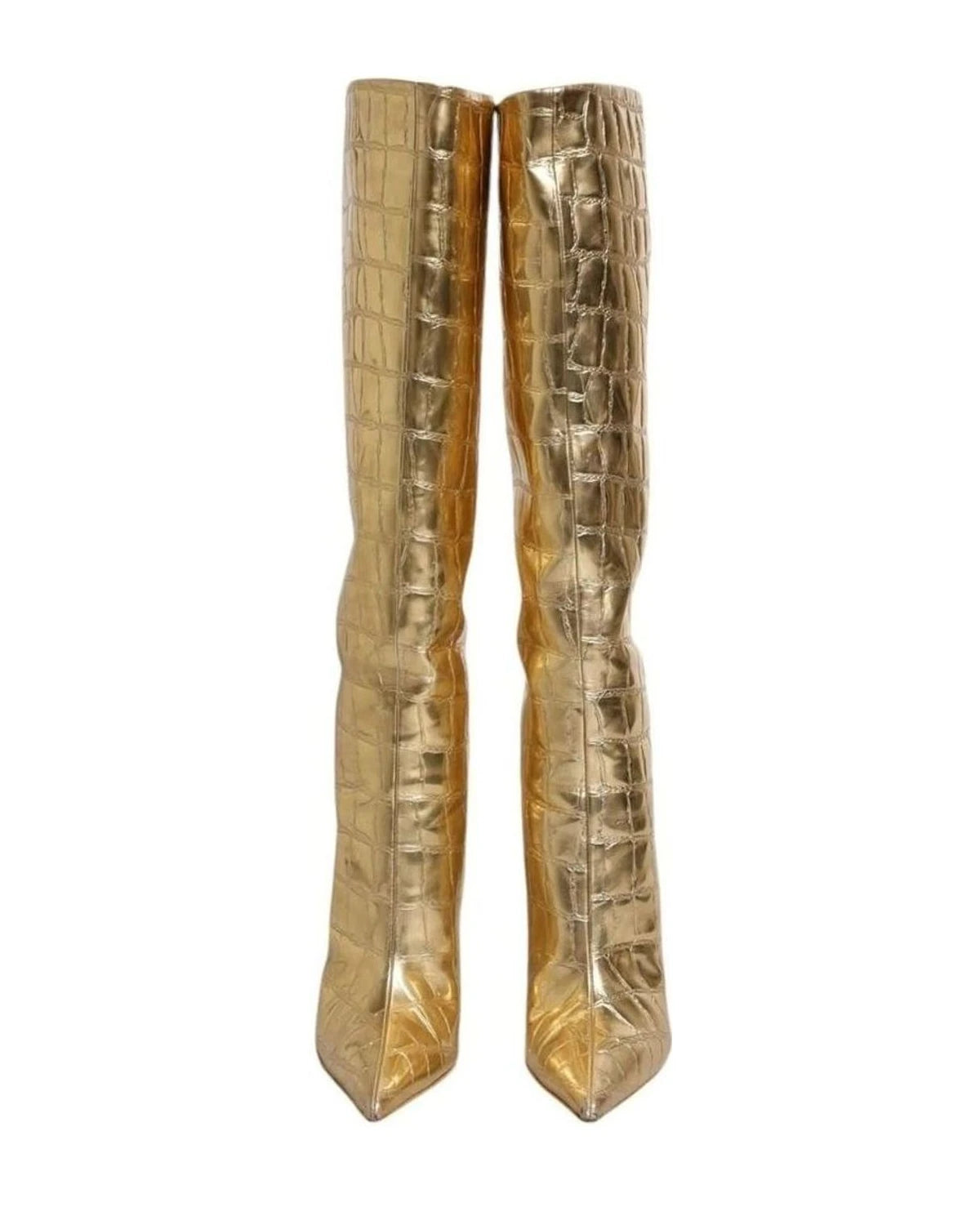 Dolce & Gabbana Gold Leather Stiletto Heels High Boots Shoes Boots