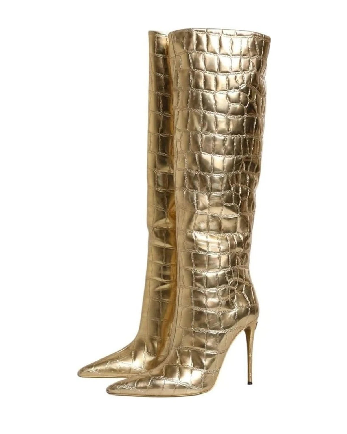 Dolce & Gabbana Gold Leather Stiletto Heels High Boots Shoes Boots