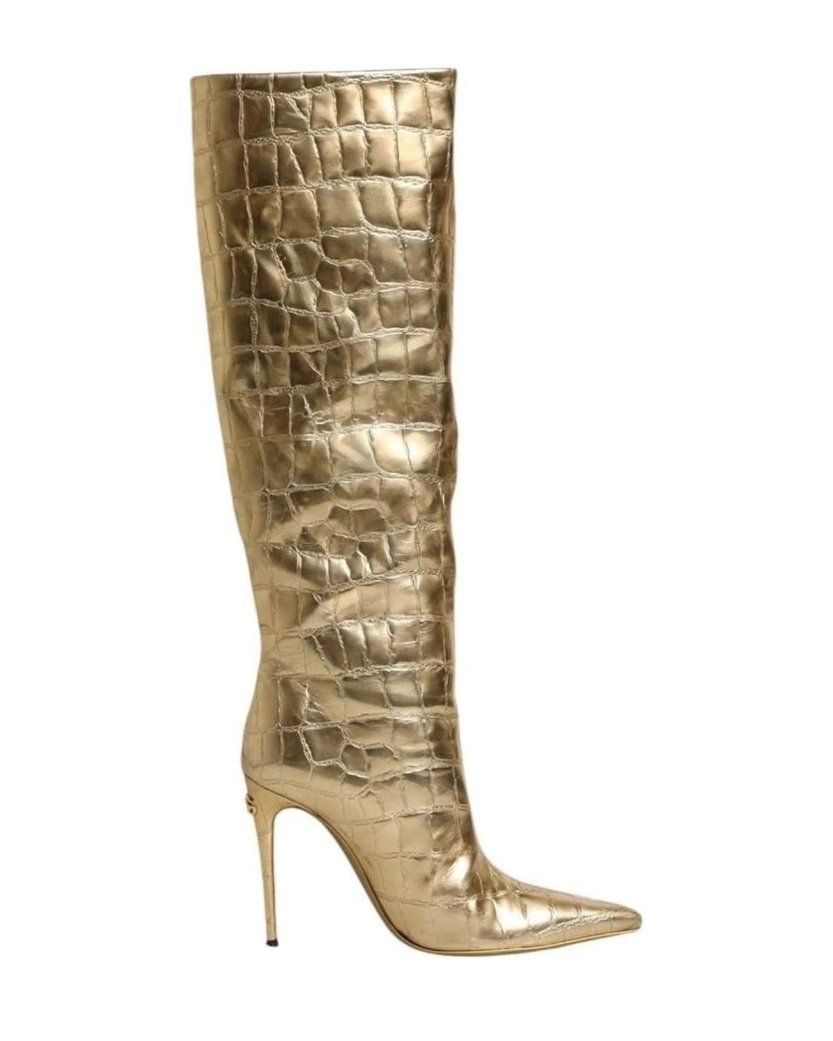 Dolce & Gabbana Gold Leather Stiletto Heels High Boots Shoes Boots