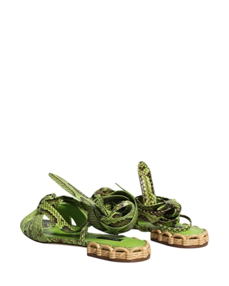 Dolce & Gabbana Green Animal Print Ankle Wrap Sandals Shoes Sandals