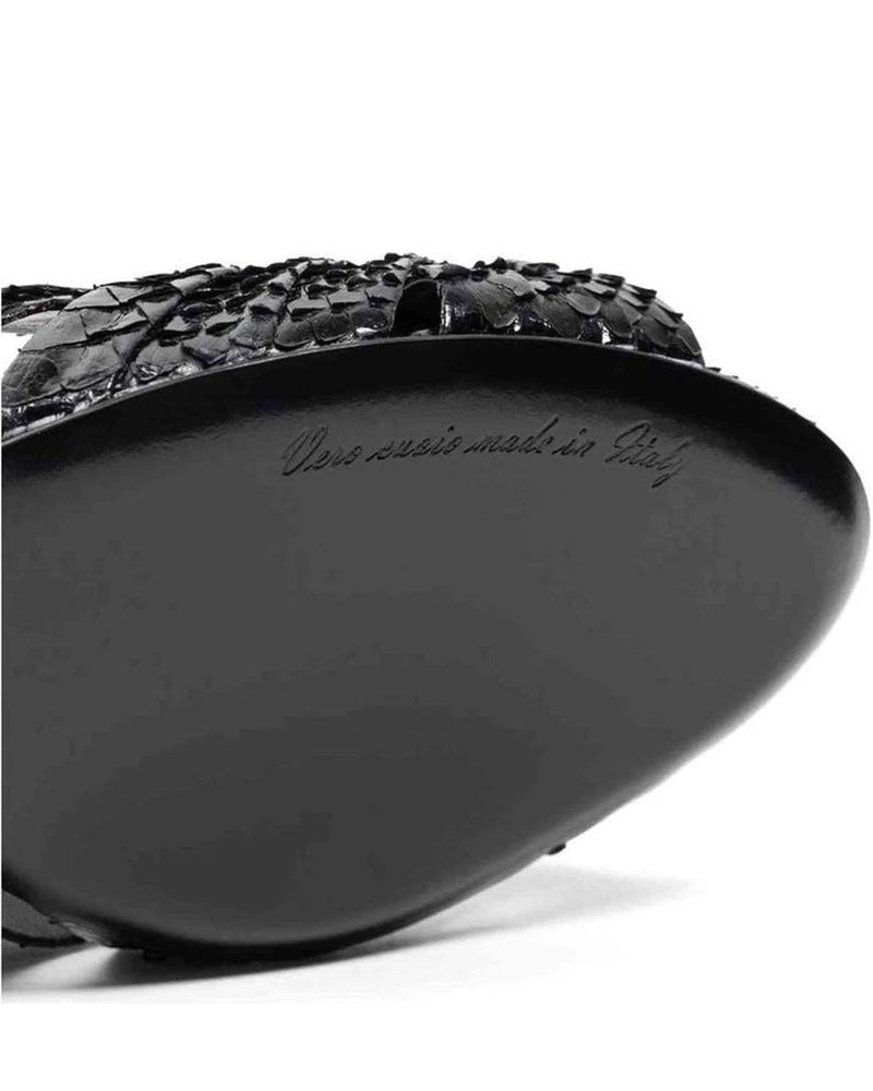 Dolce & Gabbana Leather Di Pitone Black Sandal Heels