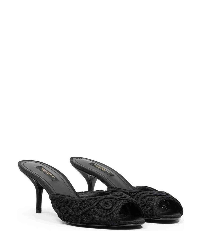 Dolce & Gabbana Black Cotton Sandal Heels