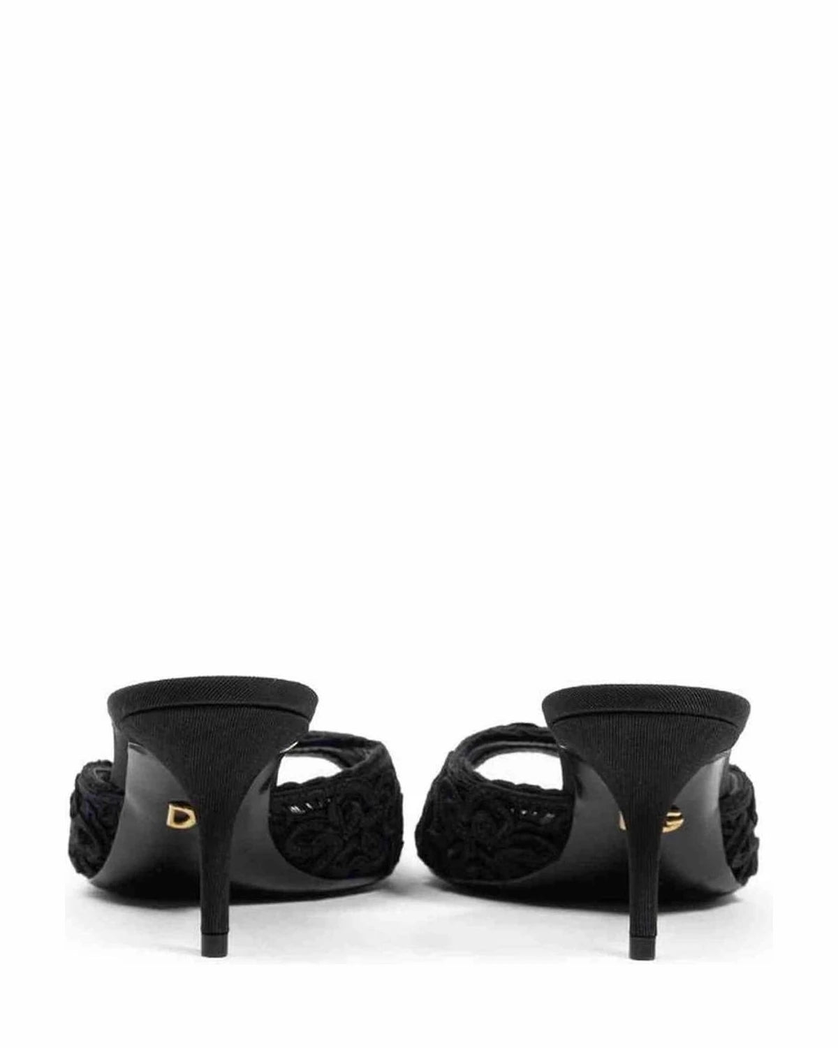 Dolce & Gabbana Black Cotton Sandal Heels