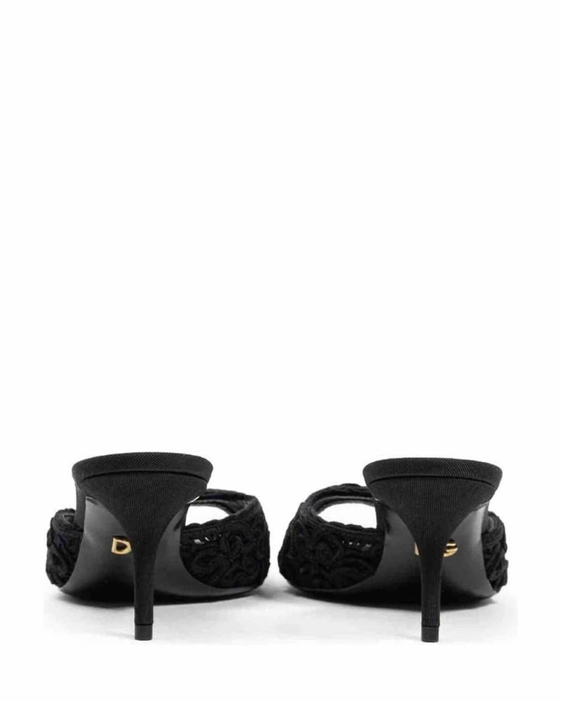 Dolce & Gabbana Black Cotton Sandal Heels