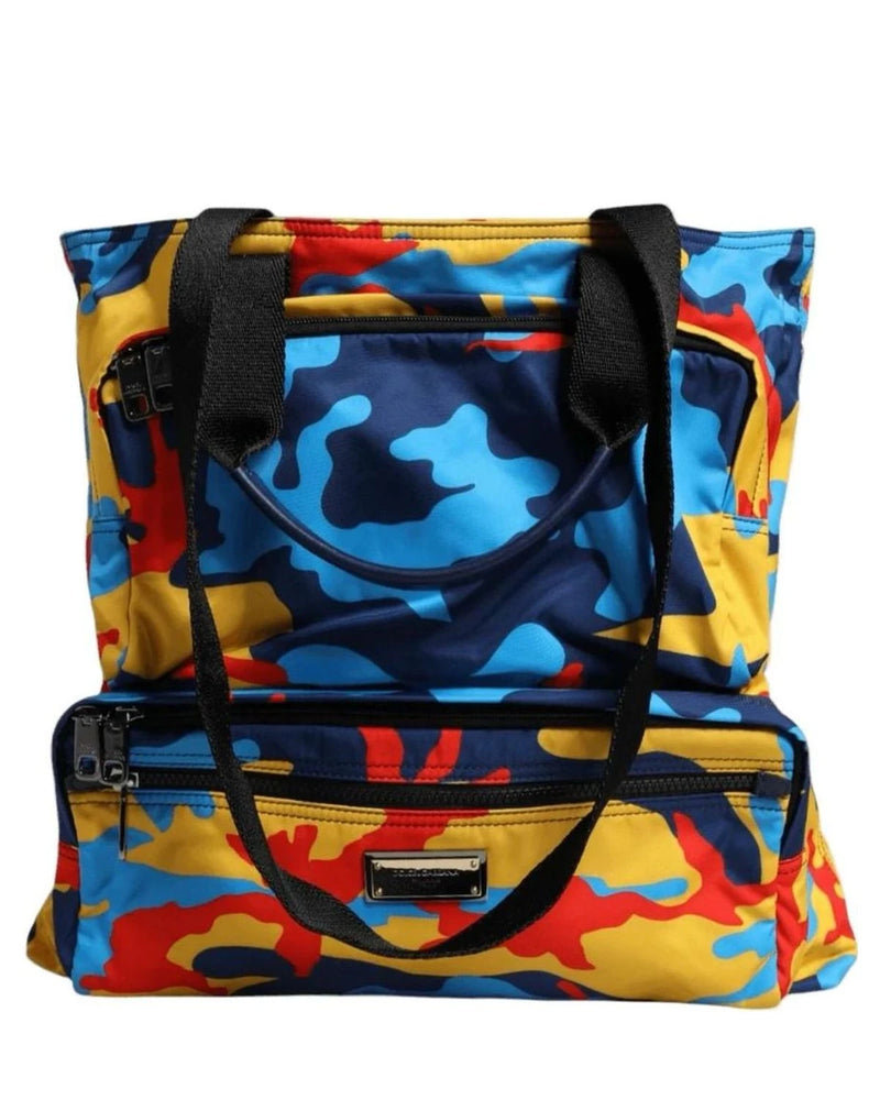 Dolce & Gabbana Multicolor Camouflage Nylon Shopping Tote Bag Handbags