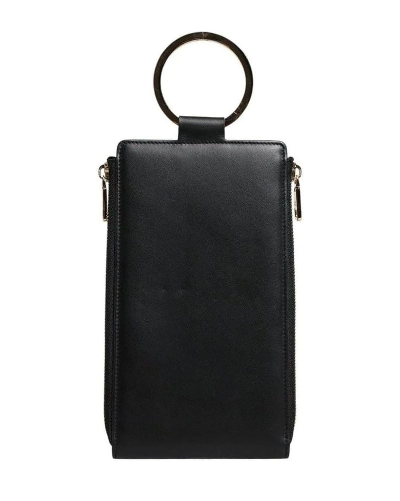 Dolce & Gabbana Black Leather Logo Plaque Neck Strap Card Coin Wallet Wallets