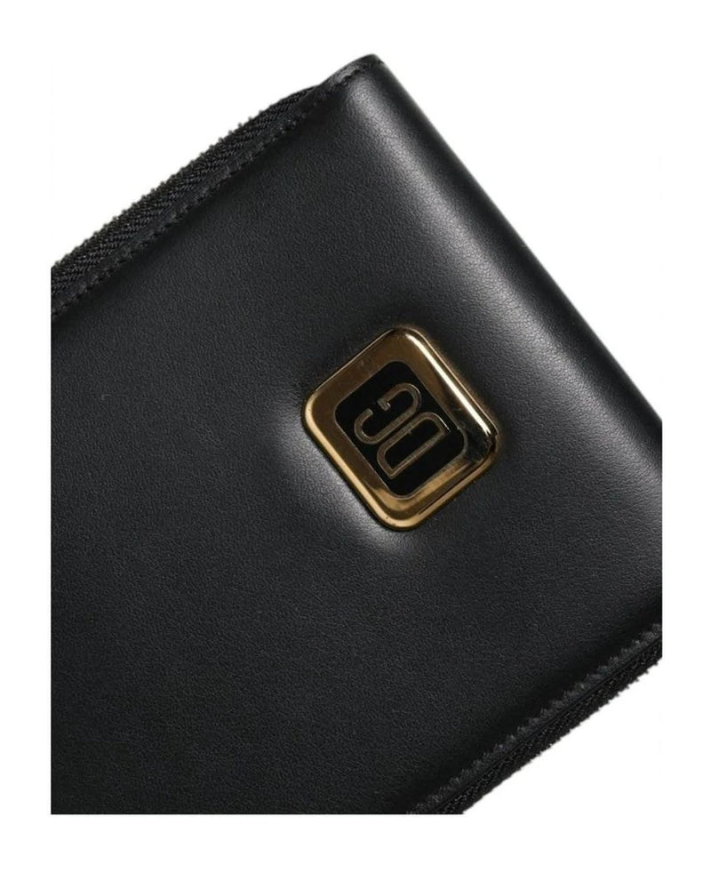 Dolce & Gabbana Black Leather Logo Plaque Neck Strap Card Coin Wallet Wallets