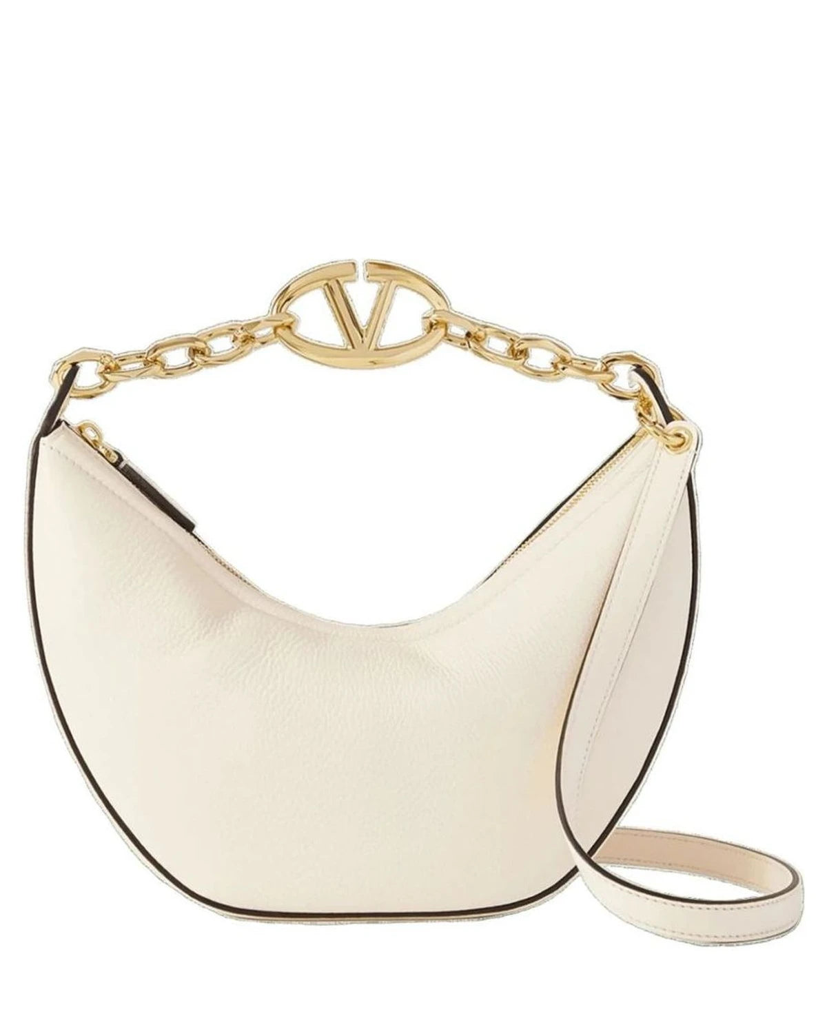 Valentino Garavani Ivory Leather Small Hobo Vlogo Shoulder Bag Shoulder Bags