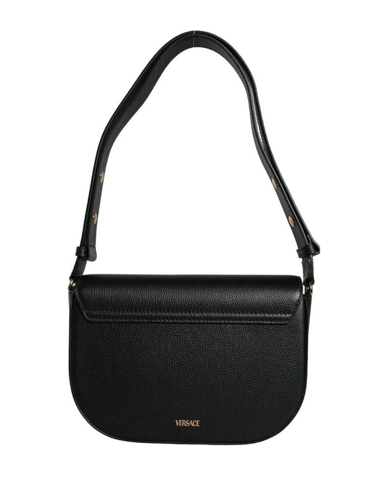 Versace Black Leather Grainy Calf Logo Crossbody Shoulder Bag Cross Body Bags