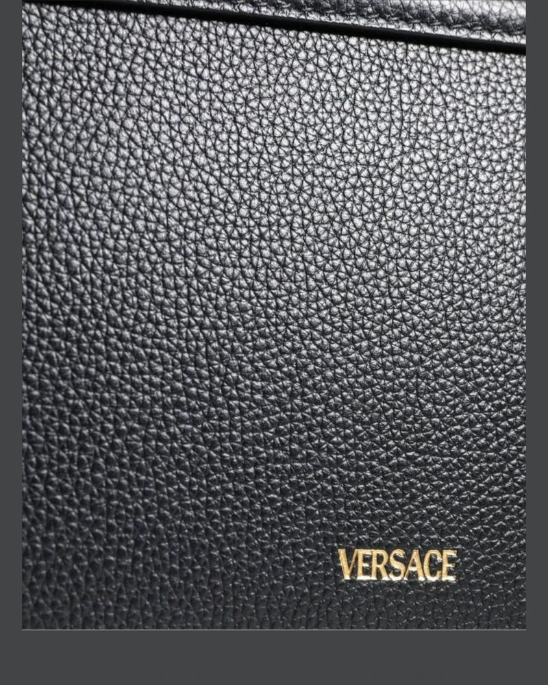 Versace Black Leather Grainy Calf Logo Crossbody Shoulder Bag Cross Body Bags