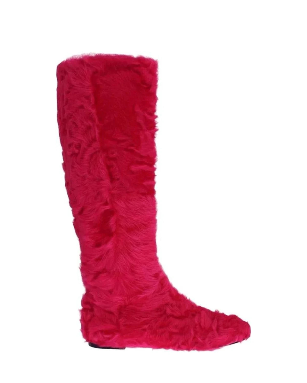 Dolce & Gabbana Pink Lamb Fur Leather Flat Boots Shoes Boots