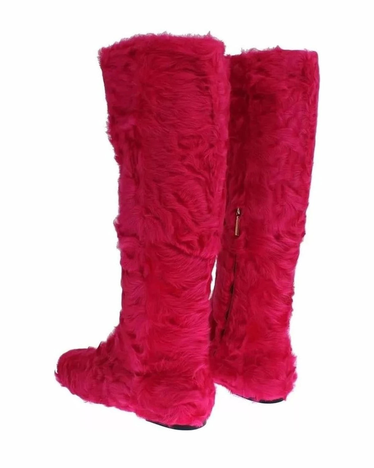 Dolce & Gabbana Pink Lamb Fur Leather Flat Boots Shoes Boots