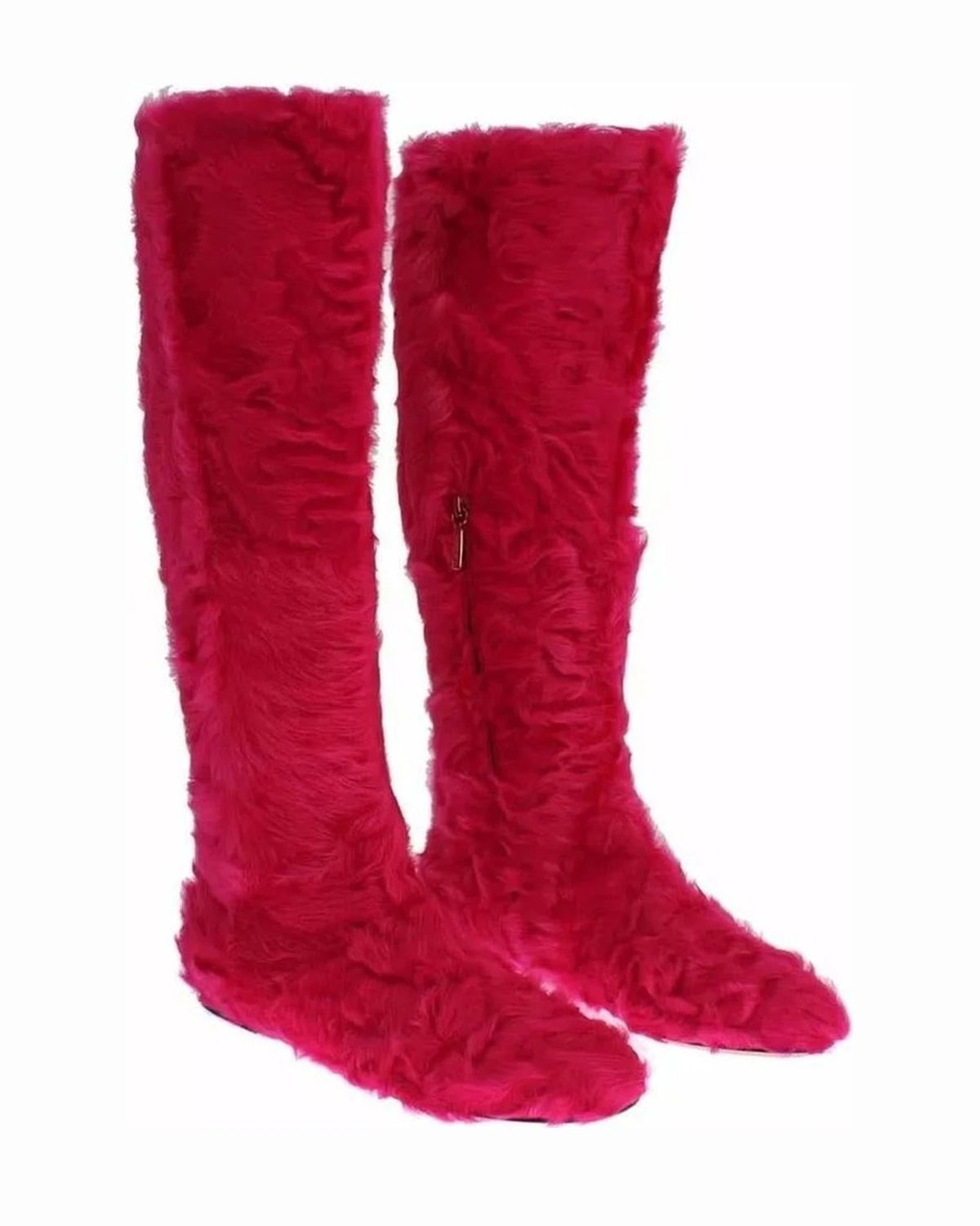 Dolce & Gabbana Pink Lamb Fur Leather Flat Boots Shoes Boots