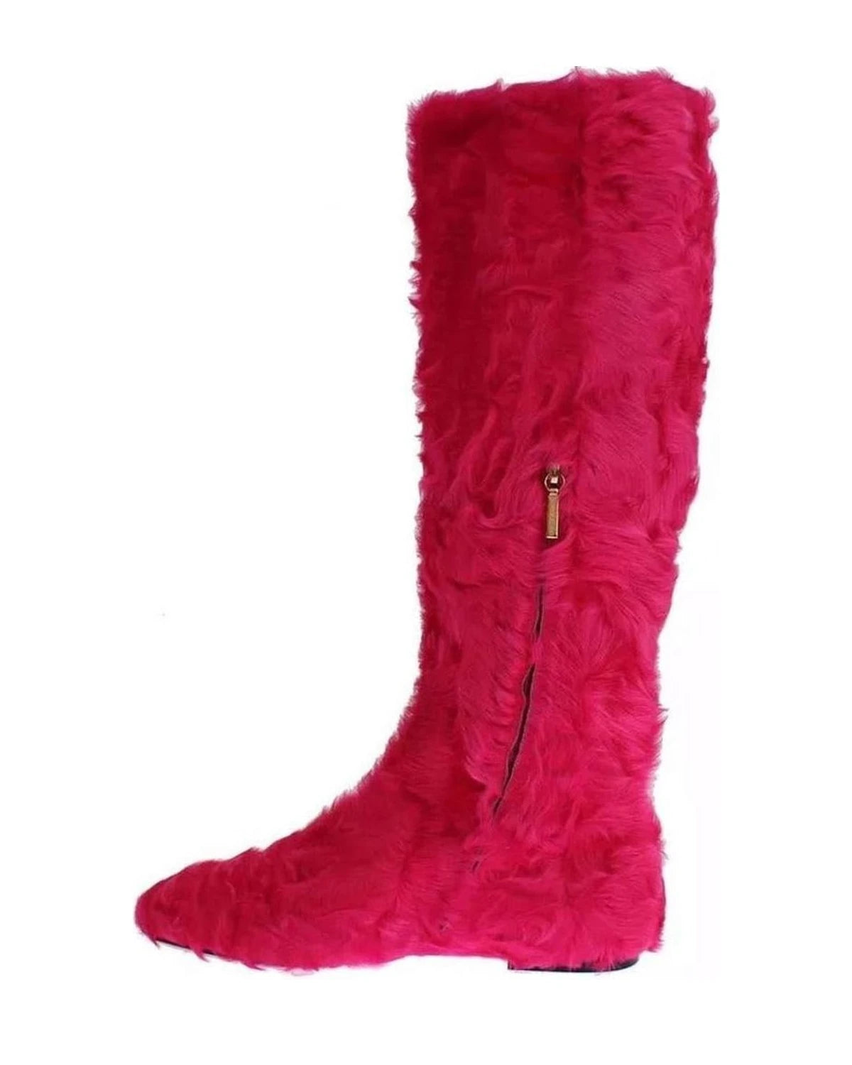 Dolce & Gabbana Pink Lamb Fur Leather Flat Boots Shoes Boots