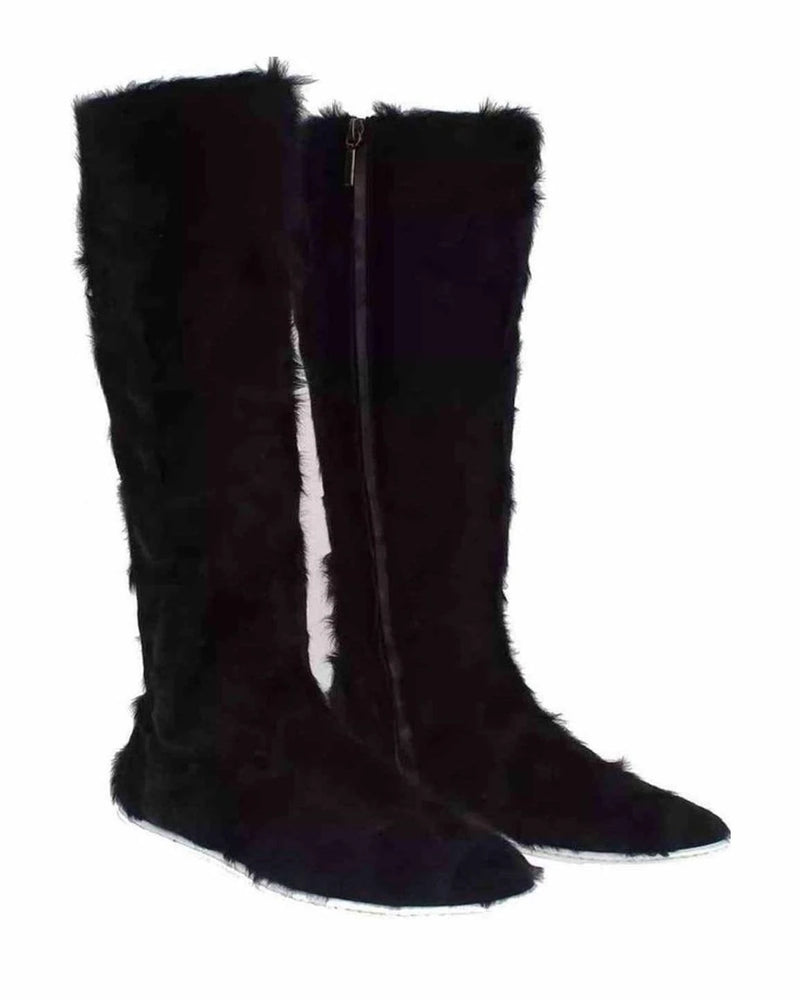 Dolce & Gabbana Black Xiangao Lamb Fur Leather Boots Shoes Boots
