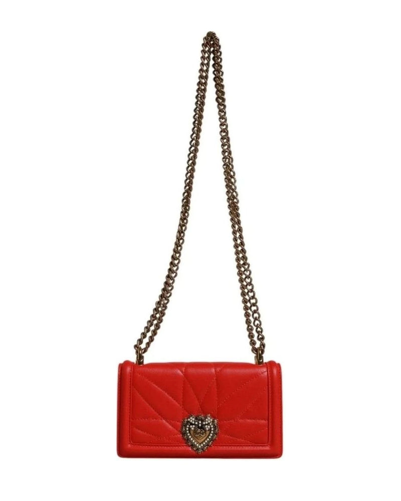Dolce & Gabbana Red Quilted Devotion Crossbody Chain Phone Cover Bag Cross Body Bags