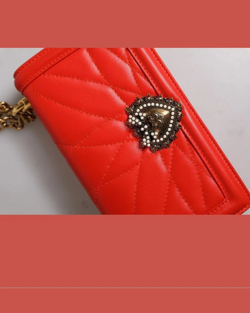 Dolce & Gabbana Red Quilted Devotion Crossbody Chain Phone Cover Bag Cross Body Bags