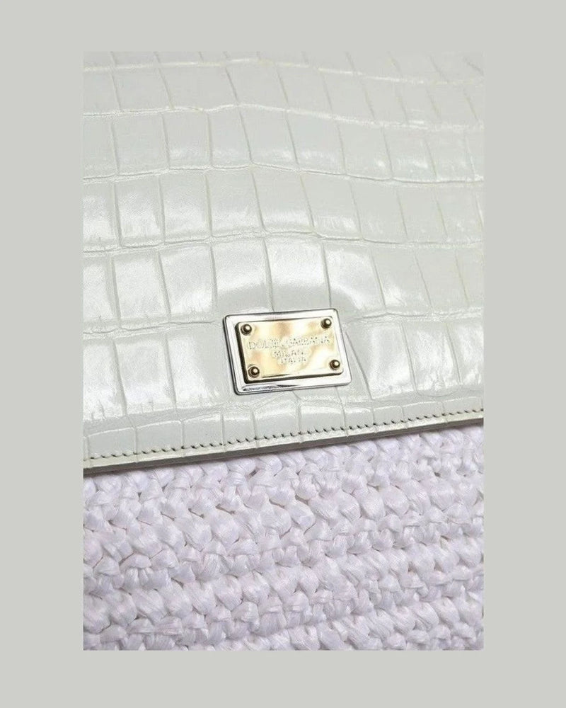 Dolce & Gabbana White Leather Rafia Top Handle Crossbody Bag Cross Body Bags