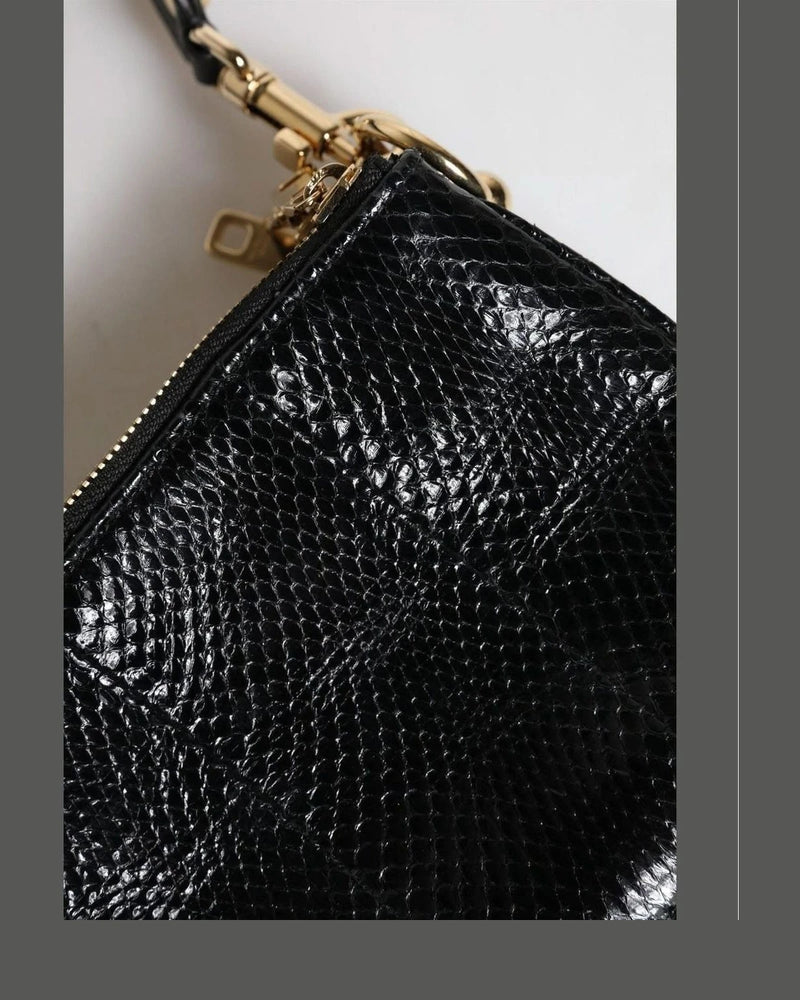Dolce & Gabbana Black Leather Exotic Shoulder Sling Clutch Bag Shoulder Bags