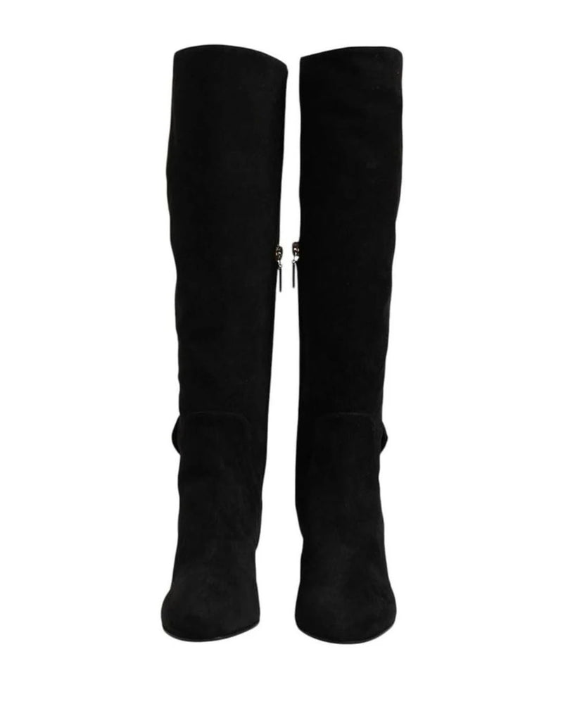 Dolce & Gabbana Black Suede Leather Knee High Boots Shoes Boots