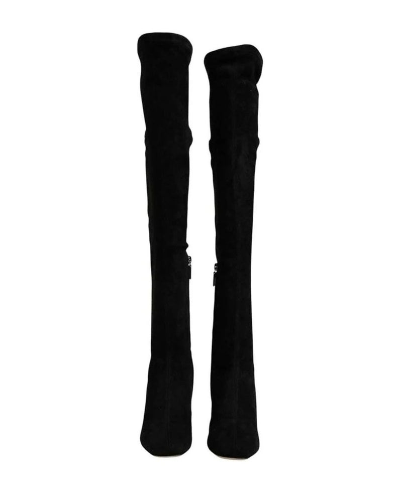 Dolce & Gabbana Black Suede Leather Knee High Boots Shoes Boots