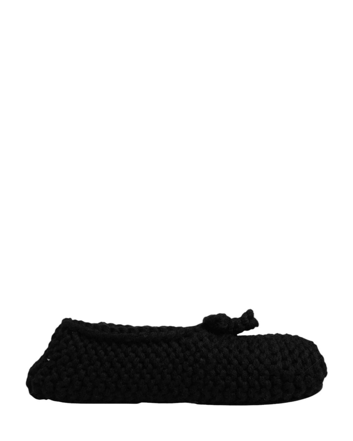 Dolce & Gabbana Black Wool Slip On Flats Ballerina Shoes Flats