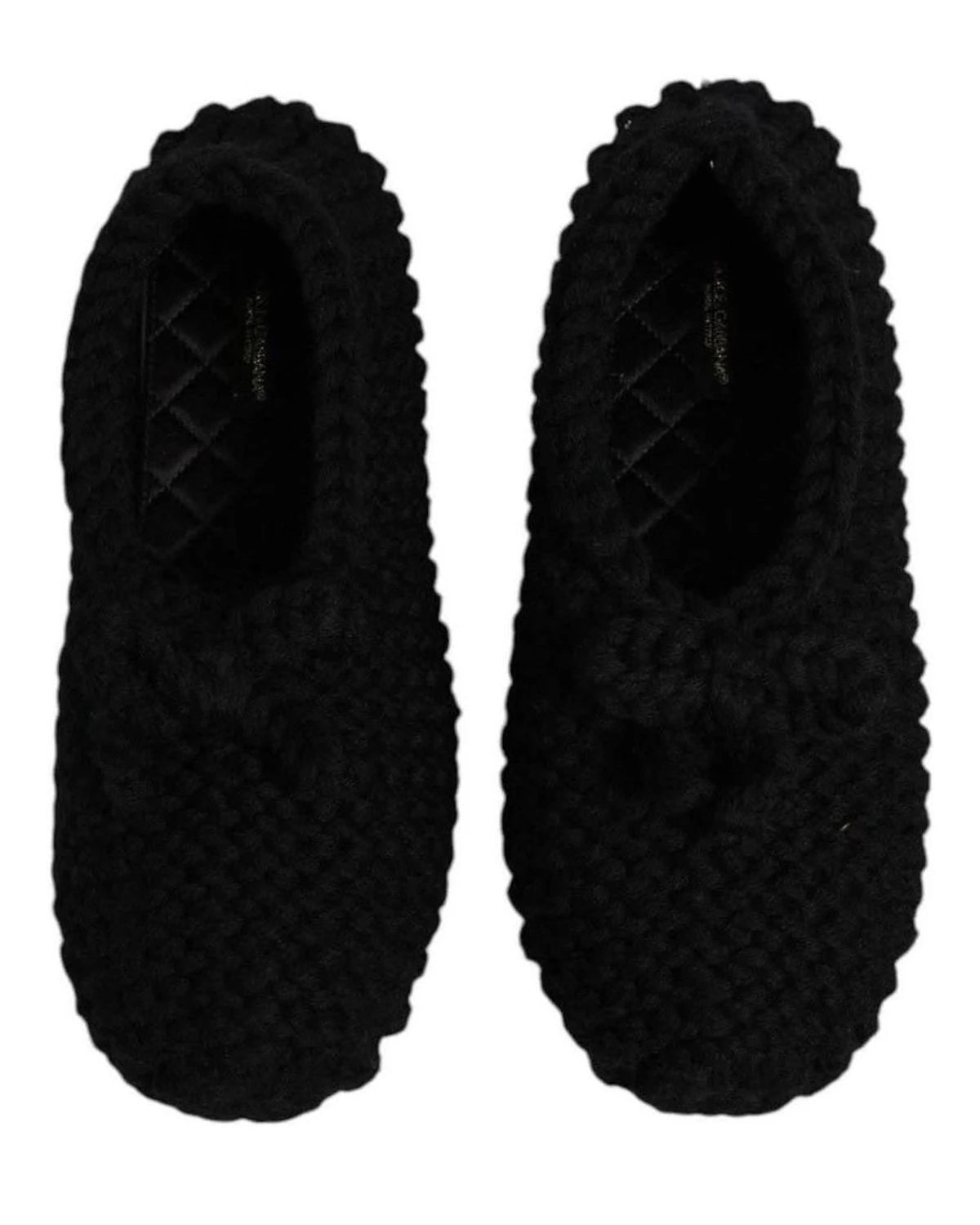 Dolce & Gabbana Black Wool Slip On Flats Ballerina Shoes Flats