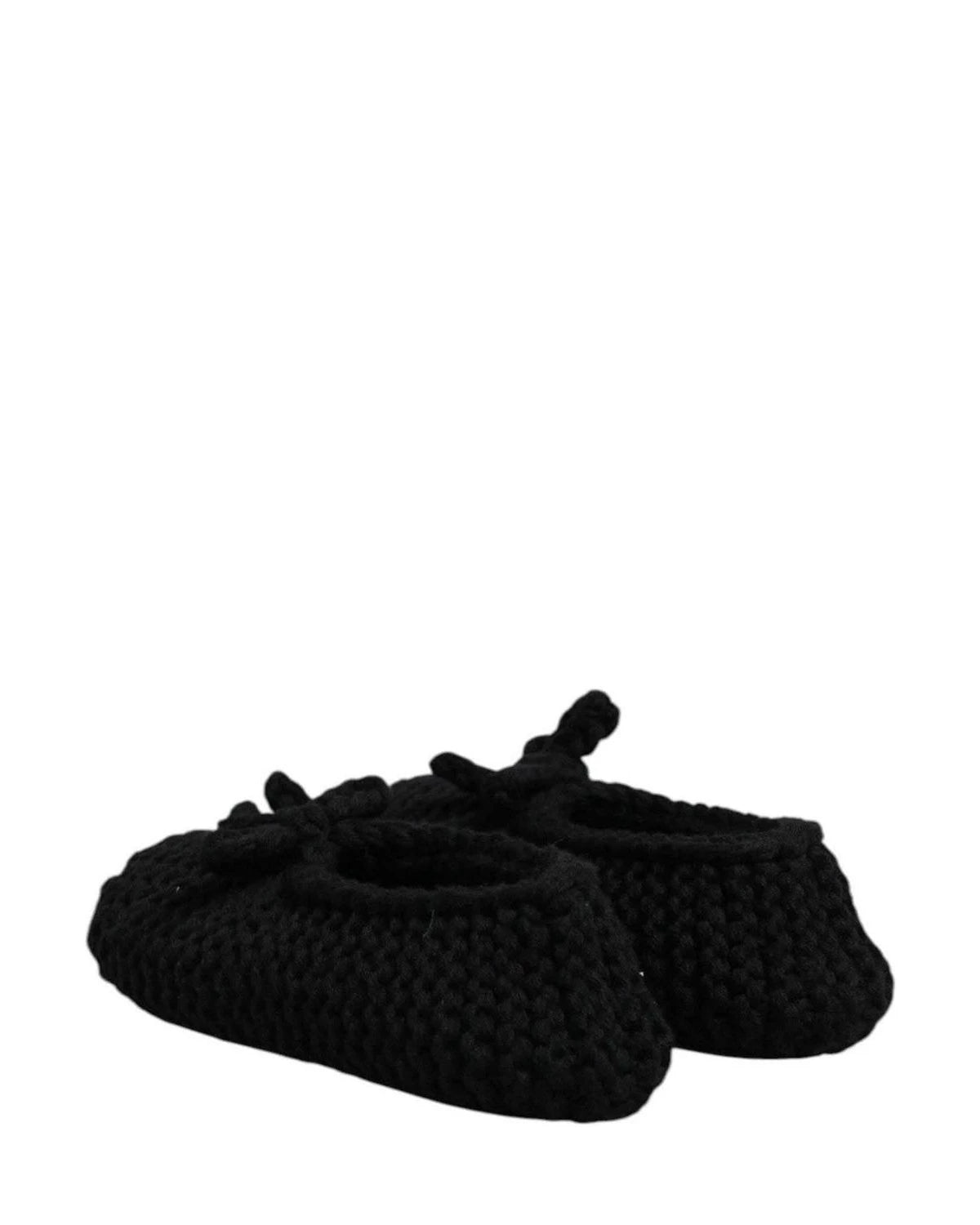 Dolce & Gabbana Black Wool Slip On Flats Ballerina Shoes Flats
