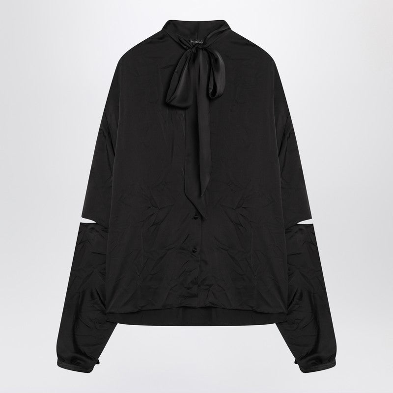 Balenciaga Black Satin Blouse with Bow Glam Steals
