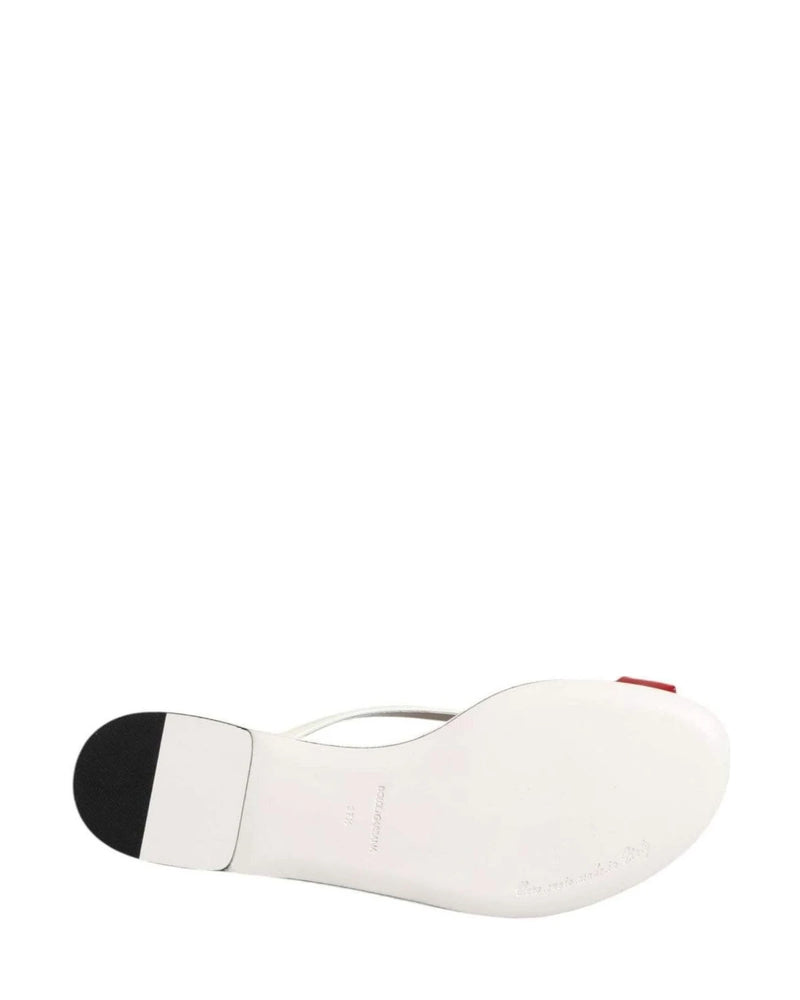 Dolce & Gabbana White Leather Red Keira Flower Sandals Shoes Sandals