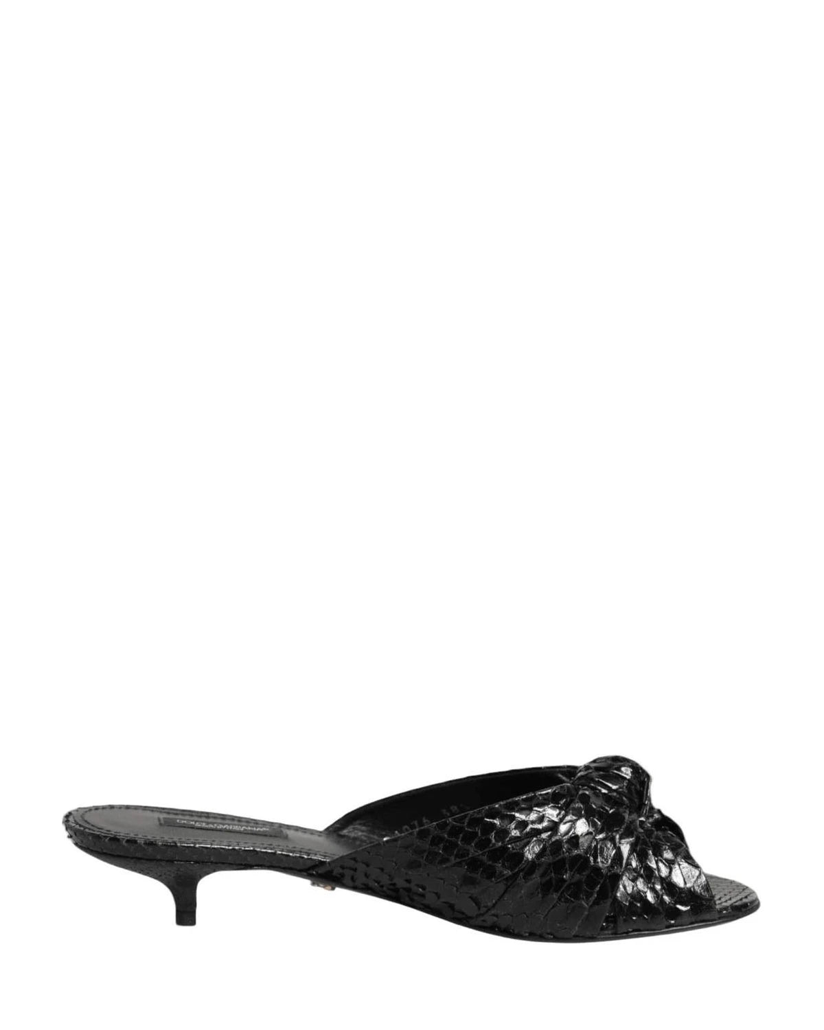Dolce & Gabbana Black Leather Heels Slides Sandals Shoes Sandals