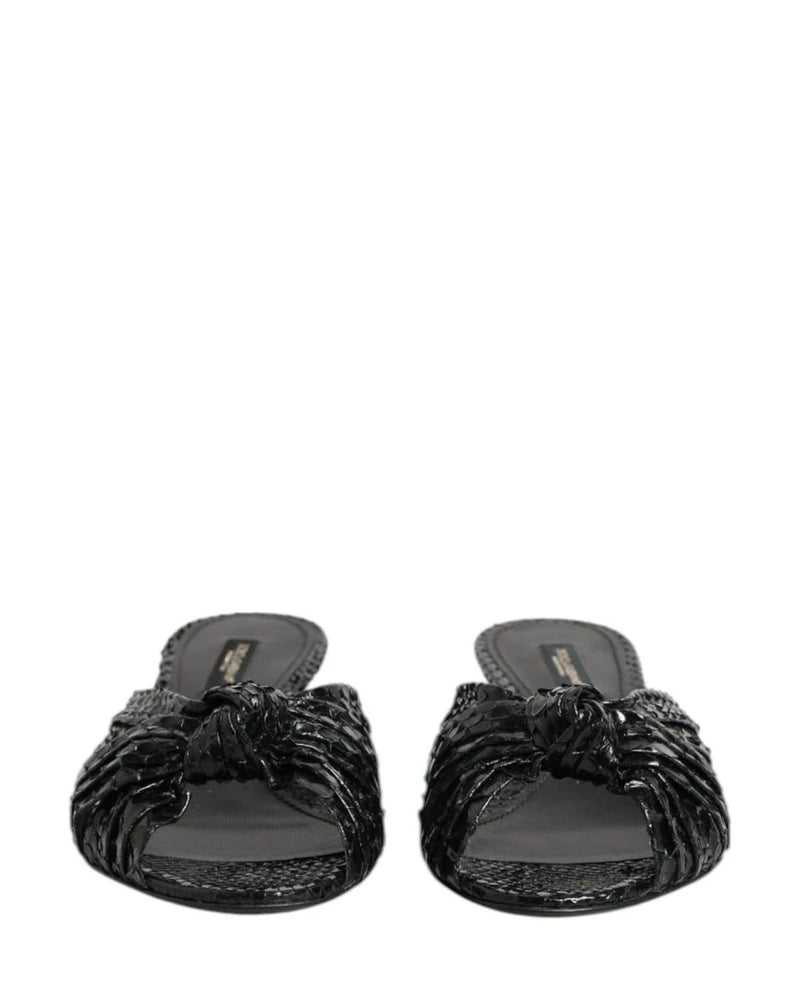 Dolce & Gabbana Black Leather Heels Slides Sandals Shoes Sandals