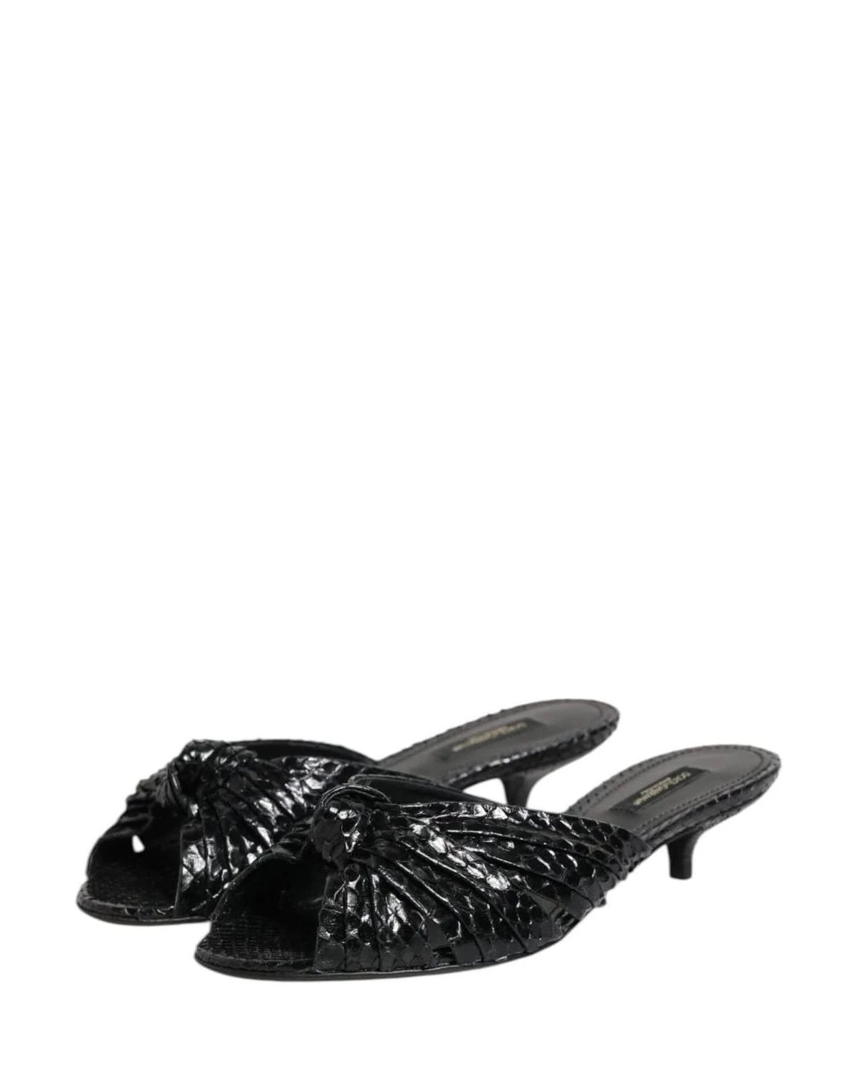 Dolce & Gabbana Black Leather Heels Slides Sandals Shoes Sandals