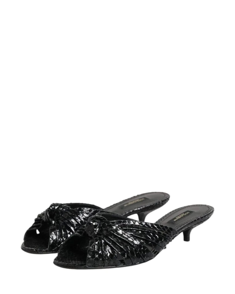 Dolce & Gabbana Black Leather Heels Slides Sandals Shoes Sandals