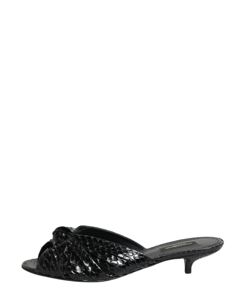 Dolce & Gabbana Black Leather Heels Slides Sandals Shoes Sandals