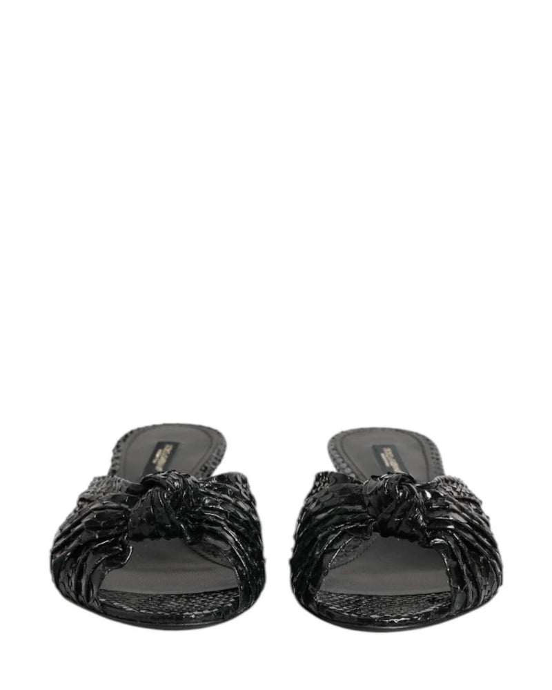 Dolce & Gabbana Black Leather Heels Slides Sandals Shoes Heels