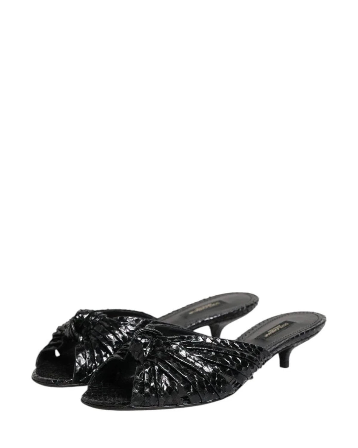 Dolce & Gabbana Black Leather Heels Slides Sandals Shoes Heels
