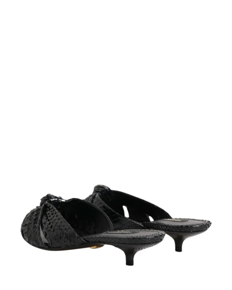 Dolce & Gabbana Black Leather Heels Slides Sandals Shoes Heels