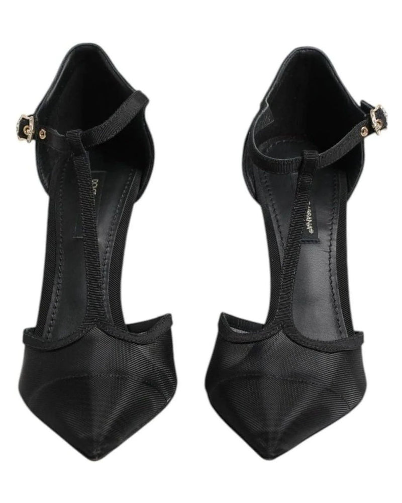 Dolce & Gabbana Black Mesh T Strap Stiletto High Heels Shoes Heels