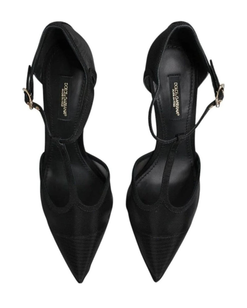 Dolce & Gabbana Black Mesh T Strap Stiletto High Heels Shoes Heels