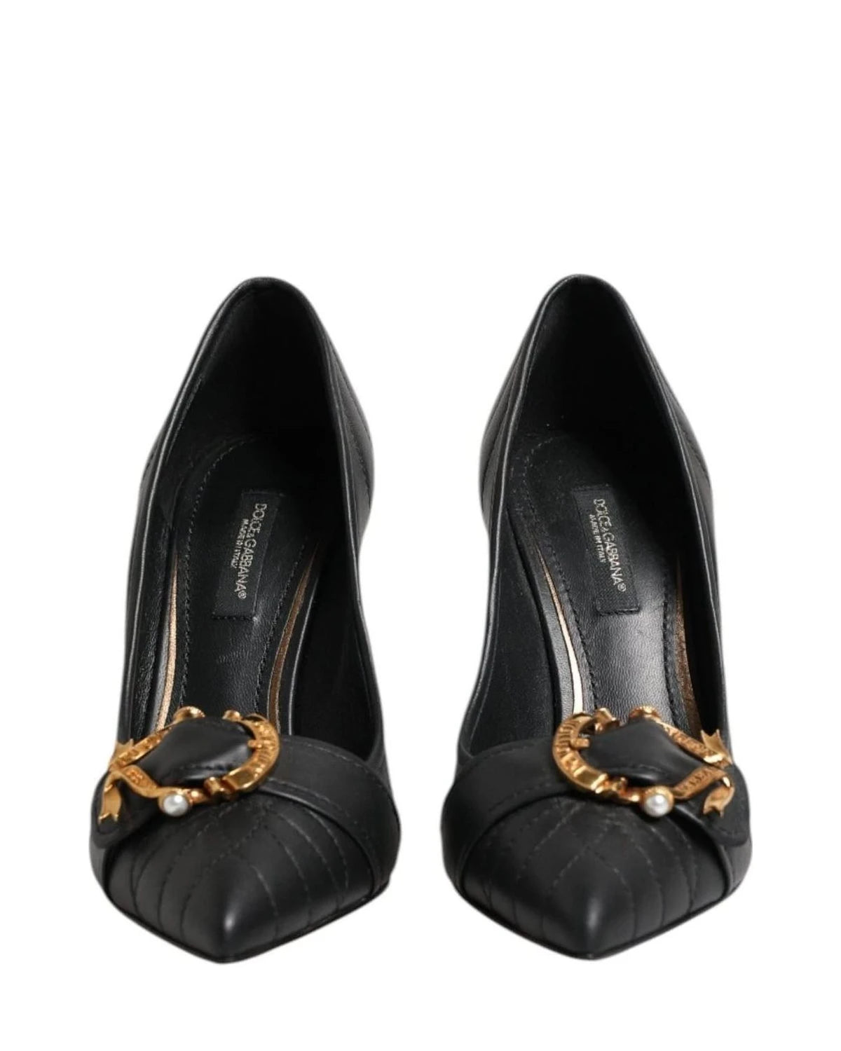 Dolce & Gabbana Black Leather Devotion Heels Pumps Shoes Heels