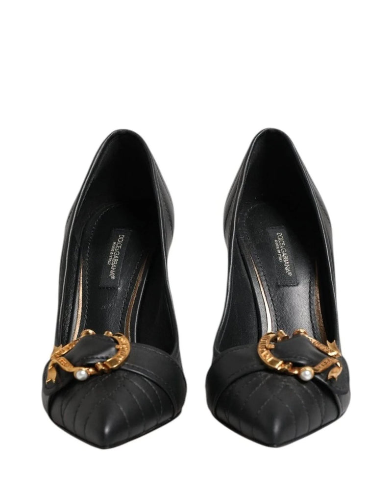 Dolce & Gabbana Black Leather Devotion Heels Pumps Shoes Heels