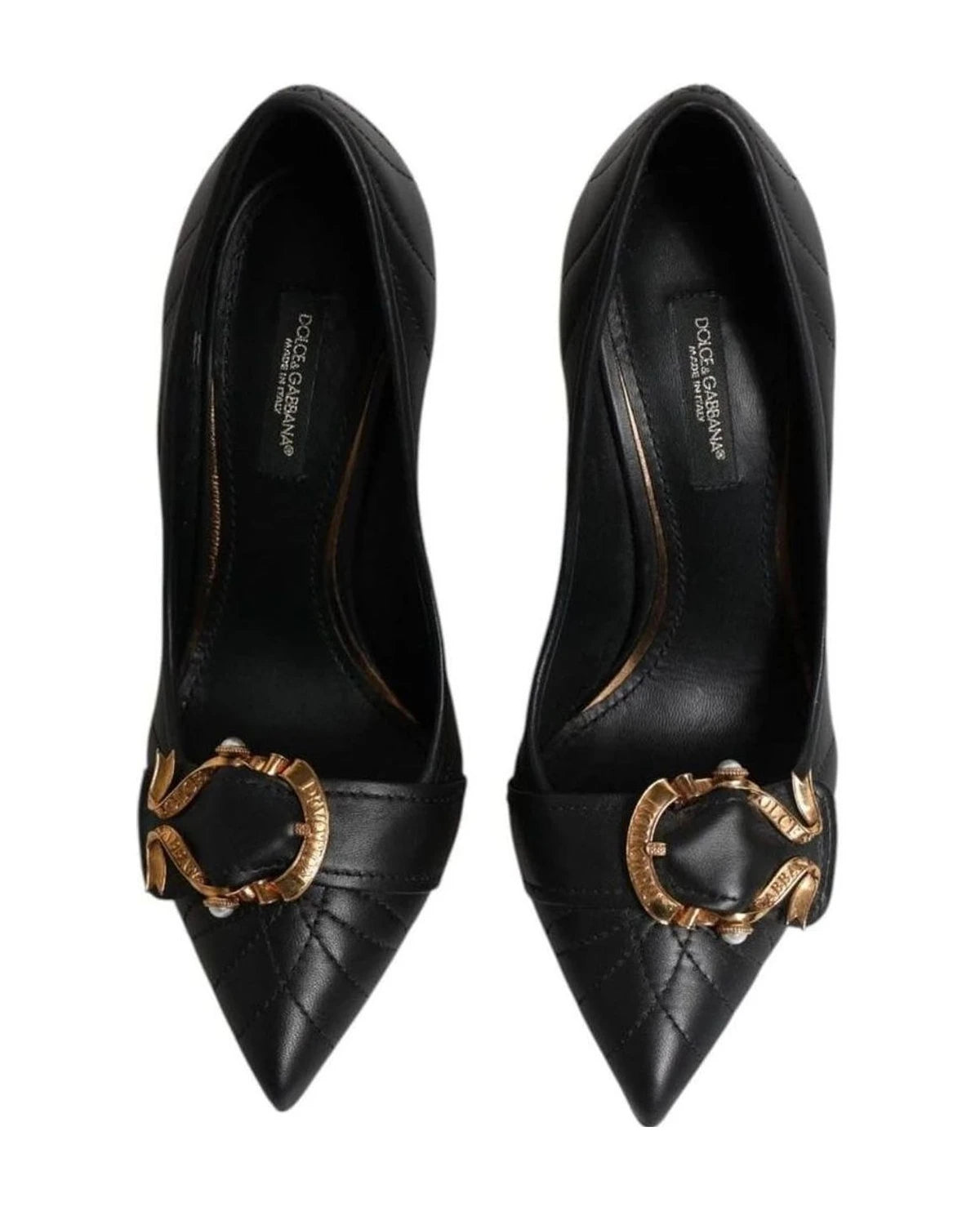 Dolce & Gabbana Black Leather Devotion Heels Pumps Shoes Heels